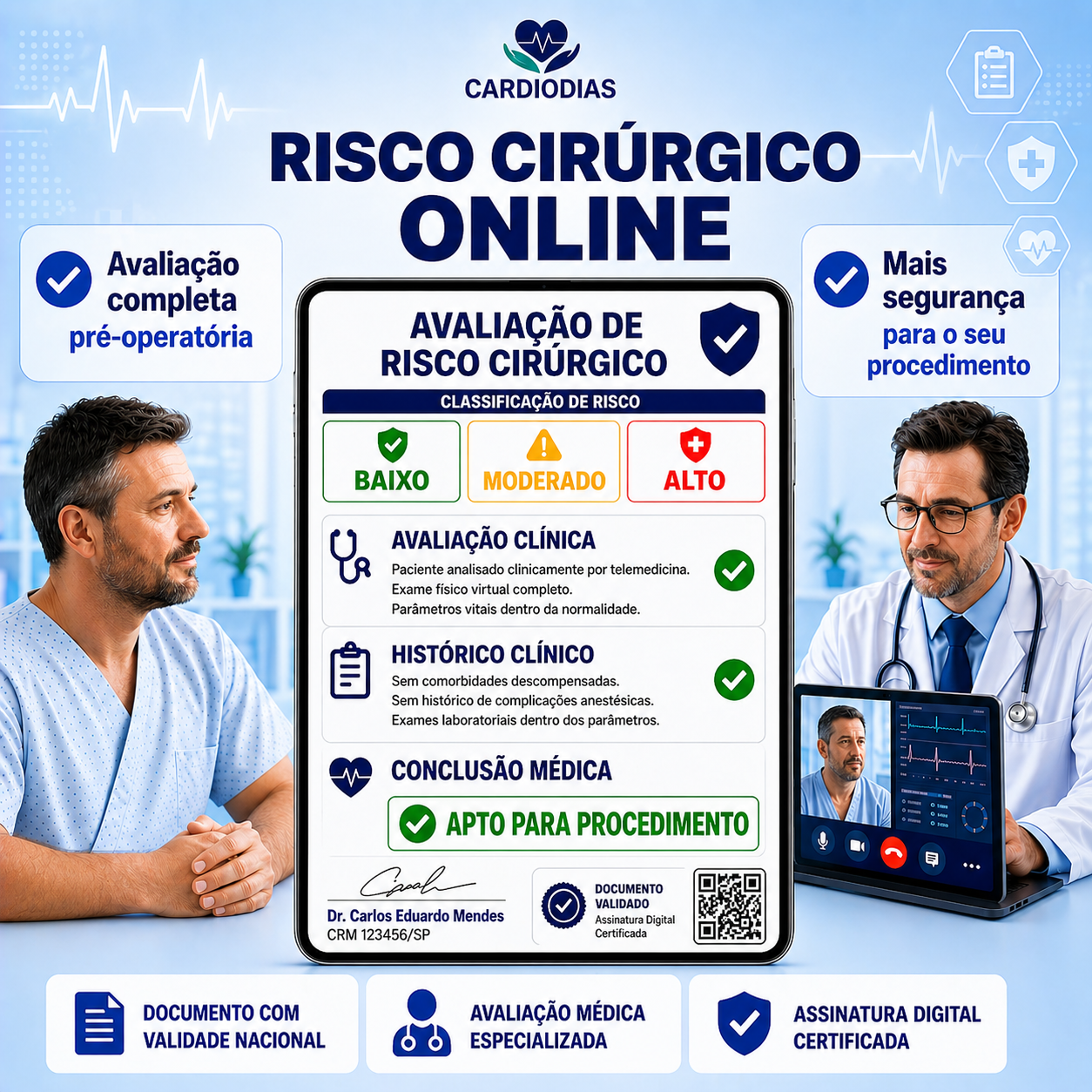 Avaliação pré-operatória e laudo de risco cirúrgico - Cardiodias